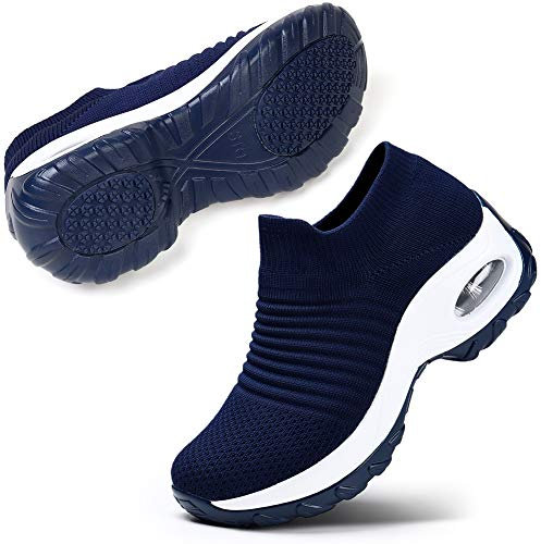 STQ Scarpe Camminata Donna Comode Ginnastica Senza Lacci Platform Sneakers Slip on Arch Support Ortopediche Antiscivolo Sportive Casual Blu Scuro 39 EU