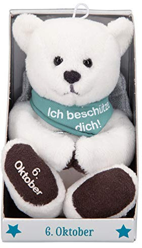 Depesche 8139.280 - Schutzengel Bär aus Plüsch, ca. 9 cm, mit Datum 06. Oktober, Geschenk für Geburtstag, Jahrestag oder Hochzeitstag