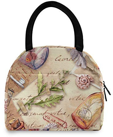Linomo Lunch Tasche Alt Papier Feder Muschel Kühltasche Isoliertasche Brotdose Handtasche für Kinder Jungen Mädchen Damen Männer