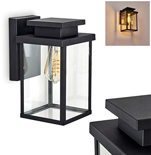 Wandaußenleuchte Tieva, moderne Wandlampe aus Metall/Glas in schwarz, 1-flammig, eckige Wandleuchte mit E27-Fassung, Außenleuchte abwärts mit Lichteffekt für den Eingangsbereich, ohne Leuchtmittel