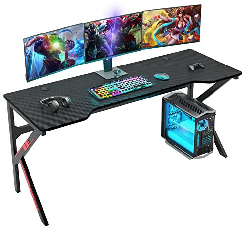 soges Bureau Gaming 160cm Informatique Ordinateur Gamer Pro Bureau de Jeu Table avec Tapis de Souris à Couverture complète Noir