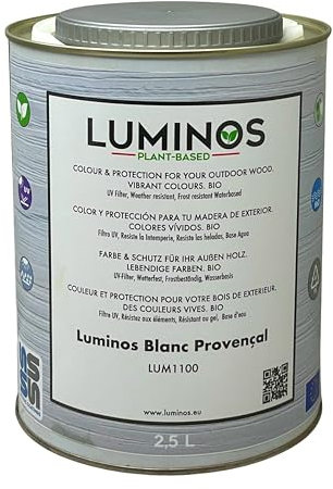 Luminos LUM1100 - BLANC PROVENCAL - Impregnante e finitura protettiva per legno bio. Lasur all'acqua - Bianco 2,5L