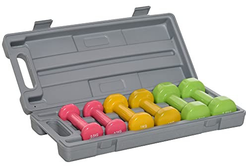 HOMCOM Kurzhantel Set mit Koffer Tragbar 2 x 0,5 kg, 2 x 1 kg, 2 x 1,5 kg Hantelset 6er Set Stahl Bunt
