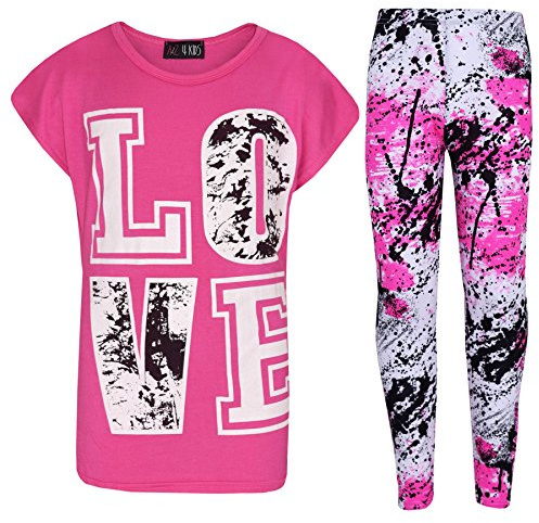 A2Z 4 Kids Girls Love Print Top & Leggings Clothing Set | Short Or Long Sleeve Two Piece Soft Stretch Casual Printed Outfit
