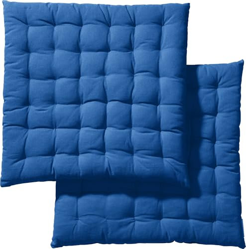 REDBEST Stuhlkissen, Stuhlauflage, Sitzkissen Uni 2er-Pack blau, Größe 40x40x3 cm - gesteppt, mit glatten, strapazierstarkem Gewebe (weitere Farben)
