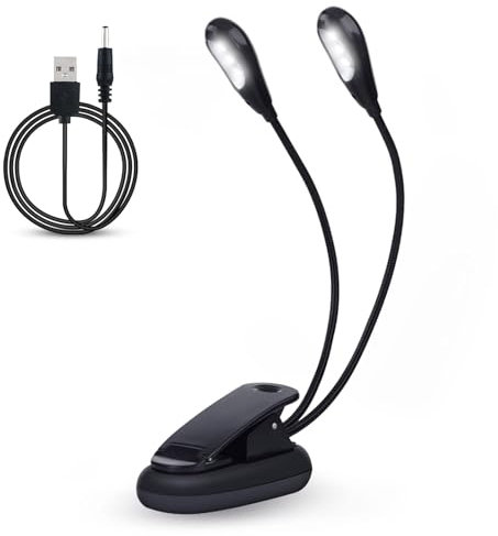 Music Stand Light, Clip Sur la Lumière du Livre LED Alimentation de la batterie USB et AAA Mini Lampe à Double Bras Réglable pour les joueurs de Piano, Partitions, Guitare (6 Perles)