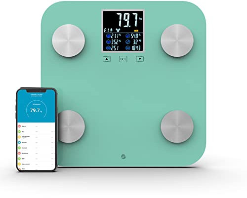 WottoCare - Professionelle Körperfettwaage | Körperanalysewaage mit App | 18 Messungen: Gewicht, Körperfett, Muskeln | BMI Digitalanzeige | Multi-User Fähig | Fortschrittskontrolle | Grün