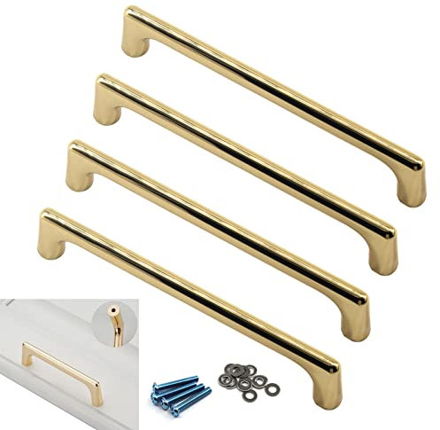 128 mm goldfarbener Griff aus massiver Zinklegierung für Schubladen und Kleiderschrank, für Küchenschränke, Schrankgriffe (4 Stück)