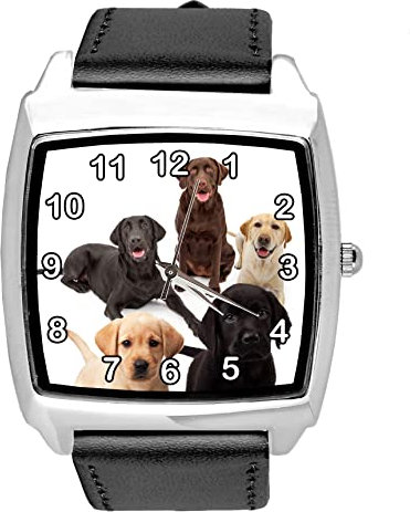 TAPORT® Quarz-Armbanduhr für Labrador-Fans, Leder, quadratisch, Schwarz
