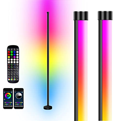 2 Pack RGB Led Corner Floor Light, Led Floor Lamp Color Changing Mood Light with Remote Control and APP Control via Bluetooth, RGB Standing Lamp for Living Room, Bedroom