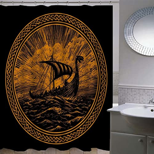 AOLIGL Duschvorhang 240x200 cm Antischimmel Duschvorhang Wikinger, Wikinger Duschvorhang Set Antibakteriell Wasserdicht mit 12 Ringe Interessant Duschvorhang Textil Badezimmer Vorhänge Waschbar