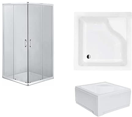 Cabine de douche 80x80 chromée avec de douche tablier de douche entrée d'angle carrée paroi de douche porte coulissante de douche verre de sécurité transparent