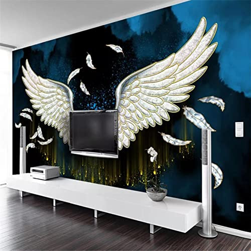 YABAOST Selbstklebendes Wandbild 400X280Cm 3D Wandtattoo Wandsticker Schlafzimmer Weiß Flügel Federn Wanddeko Wandaufkleber Wohnzimmer Tapete Wasserdichtes Pvc Wandbild Hintergrund