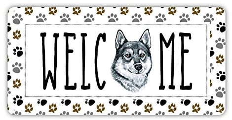 Sibirischer Husky Welcome Metall-Blechschilder Vorsicht vor Hund Blechschild Benutzerdefiniertes Poster Eisen Schild Klassische Wanddekoration Kunst Schild Dekor für Zuhause Tor Garten Bars