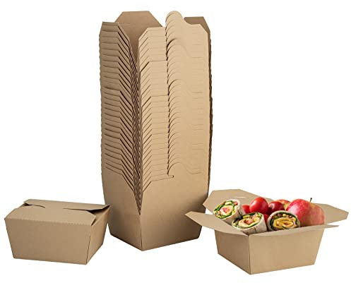 900ml 30OZ Kraft Meal Prep Containers, 50 Pack 11x9x6.5cm Kraft Brown Take Out Food Containers, Leak and Grease Resistant To Go Containers, Microwave & Freezer Safe, for Restaurant, Catering and Party