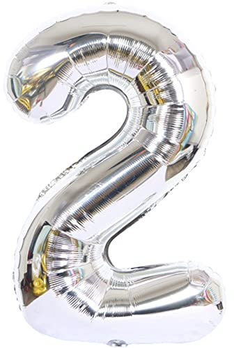 D2D | Party Balloon Zahl 2 XXL in Silber - Größe 100 cm - Folienballon - Zahlenballon - Geburtstagsdeko - Helium Ballon