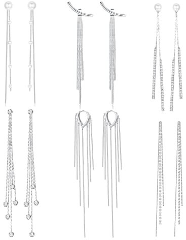 Adramata 6Paar Lange Quasten Ohrringe für Frauen Perle baumelnden Ohrringe Mode Bling lang Strass Ohrringe Hochzeit Brautjungfer Schmuck Set