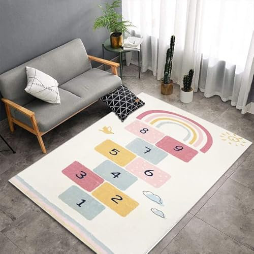 Tappeti Design rutschfest Kinderteppich Regenbogen-Hüpfspiel-Spiel, |Waschbar und ungiftig mit|-60x90cm