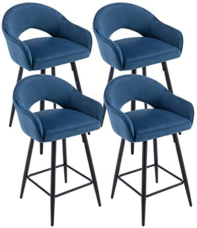 chairus Tabourets de Bar Pivotant Lot de 4 Tabourets Hauts en Velours Chaises et Tabourets de Cuisine avec Pieds en Métal (Bleu(Velours)-4)