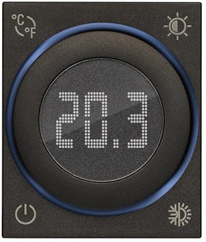 Vimar 30810.G Smart Termostato a rotella, Linea, uscita a relé, ingresso per sensore temperatura esterna, modalità ON/OFF e PID, retroilluminazione con regolazione intensità, nero, 2 m