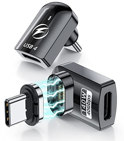 HanCenDa 90-Grad-USB-C-Magnetadapter, 2 Stück, rechtwinklig, mit 40 Gbit/s Datenübertragung, PD 140 W, Aufladen von USB4 8K 60 Hz Video für Thunderbolt 3/4, MacBook Pro/Air und Typ-C- Geräte