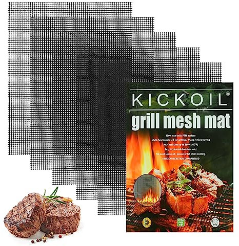 Grill Mesh Mat Set 5 Barbecue Grill Accessories Reusable Non-Stick Grill Mat for Vegetables Fish Grilling Mat Sheets for Outdoor Smoker Charcoal Gas Electric Grill BBQ Tools,XL 15.75 x 13 inch, Black