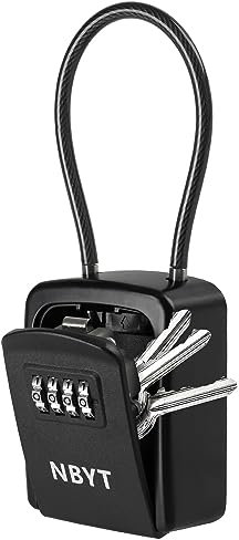 NBYT Portable Combination Lock Box, For House Key Hiders, Waterproof Key Safe Storage (Small Size, Steel Cable Rope)