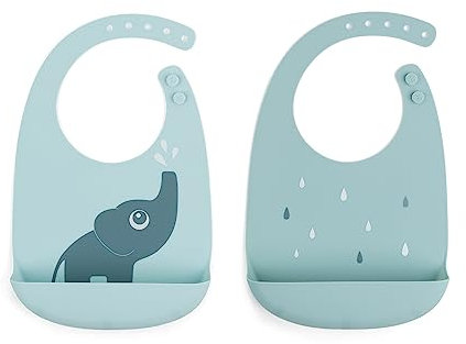 Done by Deer Silikon Lätzchen 2 Pack Elphee Blau - Weiche wasserdichte Baby Bibs mit praktische auffangschale und im Nacken verstellbar - 100% Silikon in Lebensmittelqualität