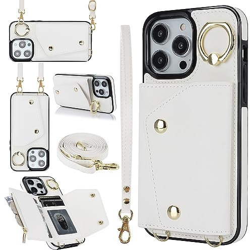 PRIVHOM Crossbody Case for iPhone 7 Plus/8 Plus Cover, Leather Crossbody Wallet Phone Case with Adjustable Removable Lanyard Strap,Cord Lanyard Shockproof Protective Case White