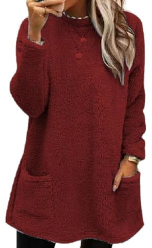 Damen Herbst Und Winter Hoher Kragen Lange äRmel Tasche Solide Farbe Lose Bequeme LäSsige Sweatshirt T-Shirt Top