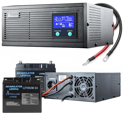 Notstromversorgung UPS 3000VA/2100W mit 2Akkus LiFePO4 12.8V 200AH BMS Wechselrichter Reiner Sinus 12VDC USV Inverter LCD Integrierter Schutz CPU-Steuerung unterbrechungsfreie Spannungsversorgung USV
