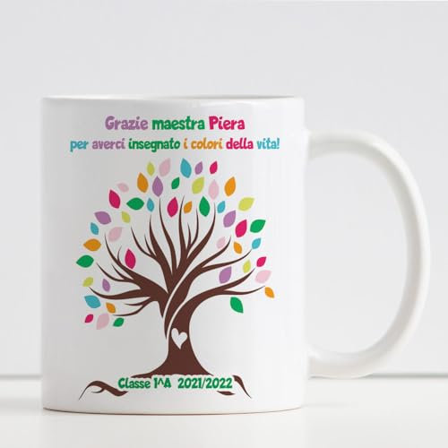 Generico Tazza regalo per la maestra Albero della vita Vasetto personalizzata con classe e i nomi dei bambini