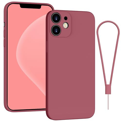 Andwing For iPhone 12 Case Silicone Case Soft Ultra Phone Case Slim Protective Shockproof Cover Scratch-Resistant Microfiber Lining, 6.1 Claret Wine Red