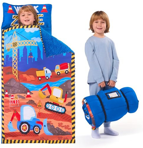 Joiedomi 139×51 cm Schlafmatte für Kinder Schlafsack mit Kissen und Decke Deckenschlafsack Kinder–Aufrollbare Schlafsack für Kinder–für Jungen und Mädchen von 3–7 Jahren (Hellblau)