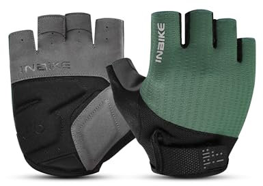 INBIKE Fahrradhandschuhe MTB Moutainbike Handschuhe Sommer Haslbfinger Fingerlos Herren Damen rutschfest Stoßfest Elastisch Reflektierend Atmungsaktiv Radsport Multifunkton IHC215 Grün L