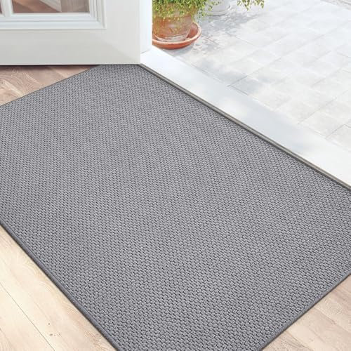 DEXI Door Mats Indoor 61 x 92 cm, Non-slip Washable Entrance Rug, Absorbent Doormats Inside Floor Mat for Entryway, Muddy Shoes & Paws, Grey