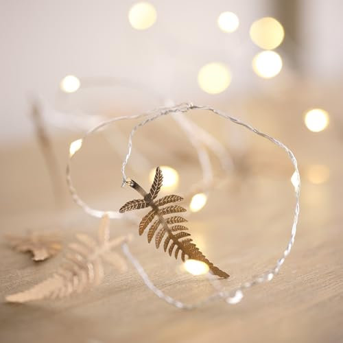 Lights4fun Indoor 20 Warm White Micro LED Battery Operated Autumnal Gold Metal Leaf String Fairy Lights with Timer 1.9m