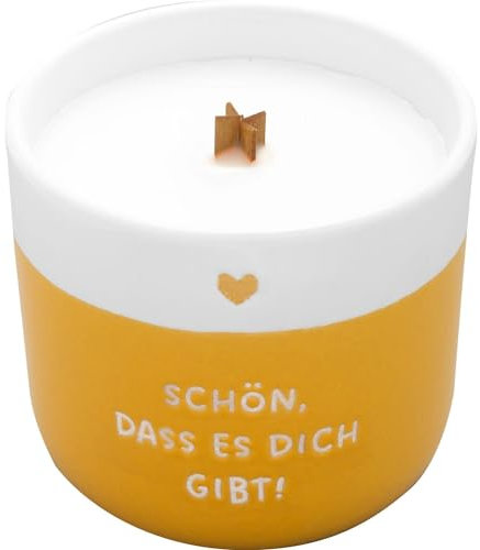 GRUSS & CO Kerze mit Motiv Schön | Kerze in Steinzeug-Becher, Sojawachs, mit Holzdocht, Höhe 7,6 cm, Durchmesser 8,6 cm | Dekoartikel, Geschenk | 73944