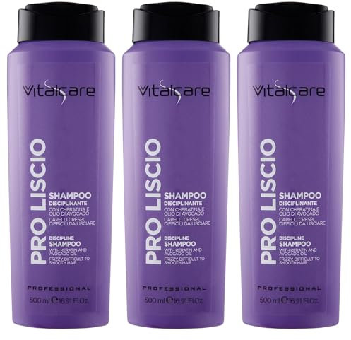 Shampoo PRO LISCIO Disciplinante Per Capelli Crespi, Difficili Da Lisciare. Con Cheratina e Olio Di Avocado 500ml (3 Flaconi)
