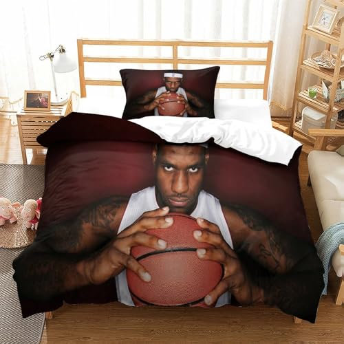Rochile Lebron James Bettwäsche Mikrofaser-Polyester Bettwäsche Set Für Mädchen Jungen 3D Druck Bettbezug Kissenbezug Dekoration Mit Reißveschluss Single（135x200cm）