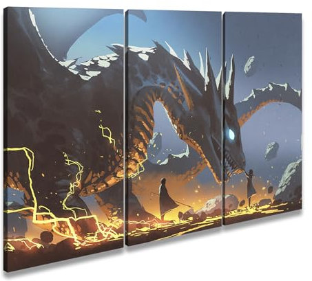 Leinwandbild Zwei mutige Gestalten stehen im Licht der Dämmerung. Format: 120x80 cm (3Teilig) XXL Kunstdruck Bild auf Keilrahmen/Wandbild/Wohnzimmer Deko