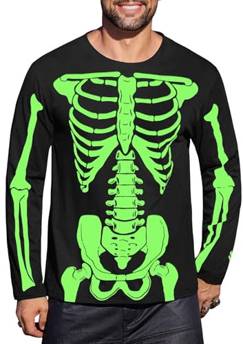 Mainfini Mens Halloween Shirt Novelty Jack O Lantern T-Shirt Adult Print Patterns Long Sleeve XXL
