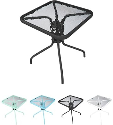 Jardin202 - Mesa de Cristal 60x60x70 cm Cuadrada con Base Metálica Resistente - Ideal para Terraza, Jardín o Balcón | (Negro)