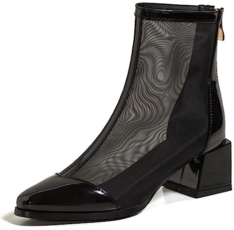 Klarmar Appuntito Donna Block Stivali Cavo Stivali Prom Festa Suede Stivali Alti Autunno Appuntito Mid Stivali Nero-Corto Numero 33 EU/21.5CM