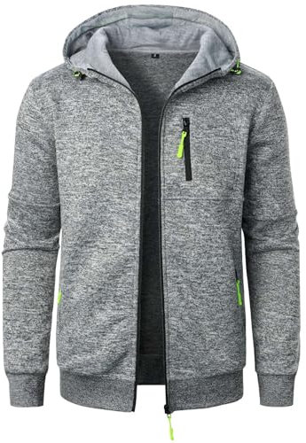 Herren Langarm Kapuzenjacke Reißverschluss Übergangsjacke Softshelljacke Strickjacke Lässige Herbst Winterjacke Herren Sweatjacke mit Taschen Freizeitjacke Modischer Hoodie Sportjacke (Light Gray,M)