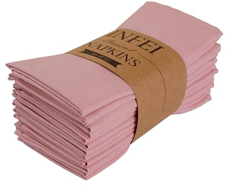 INFEI Solid Color Linen Blended Thin Dinner Cloth Napkins - Set of 12 (40 x 40 cm) - for Wedding Parties Events & Home Use (Blush)