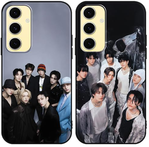 nurkorki 2 Stück Schwarz Handyhülle für Samsung Galaxy S24 FE 5G Hülle 6,7,Kpop Stray Kids Skzoo Muster Design Schutzhülle für Mädchen Frauen Skz Fans Cover,Silikon TPU Stoßfest Case,Cartoon
