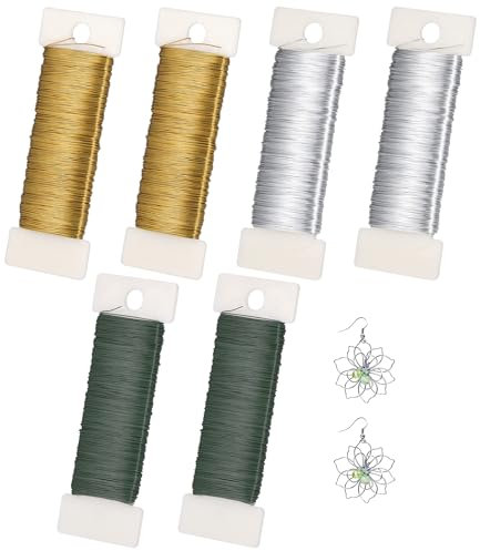 Zocipro 6Pcs Filo di Ferro per Fioristi, 0.35mm x 50m Filo di Ferro Modellabile, Filo per Gioielli, per Fai da Te, Alberi e Bouquet, Scultura e Lavori Creativi