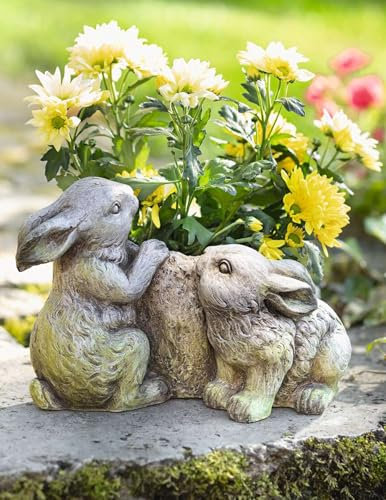 Dekoleidenschaft Pflanzer Häschen aus Polyresin in Stein-Optik, grau, Blumentopf, Pflanztopf, Osterdeko, Gartendeko für Draußen