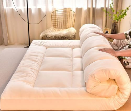 Japanische Matratze, King-Size, Futon-Bodenmatratze mit Gel-Memory-Schaum-Auflage, atmungsaktiv, Kamelfarben (150 x 200 cm)